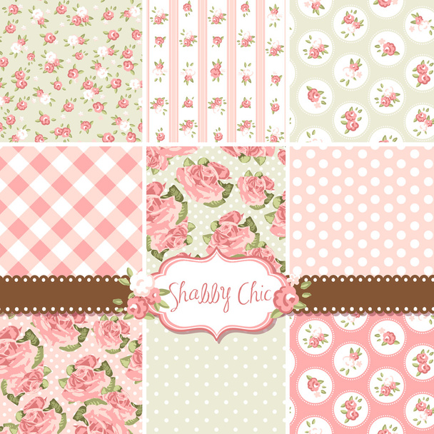 Shabby Chic Rose Patterns and seamless backgrounds. Ideal for printing onto fabric and paper or scrap booking. - Vector, Image