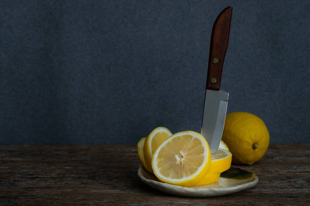 Still life with lemons on rustic - Photo, Image
