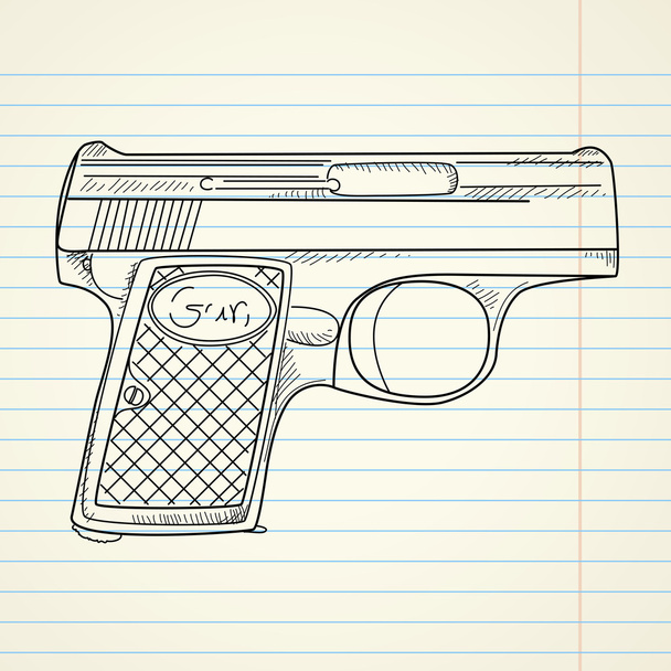 Vector illustratie van een pistool op papieren achtergrond - Vector, afbeelding