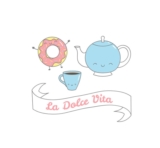 Sweet Life Kaffee und Donut Poster - Vektor, Bild
