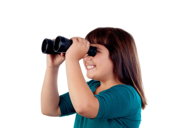 cute brunette girl with binoculars  - Photo, Image