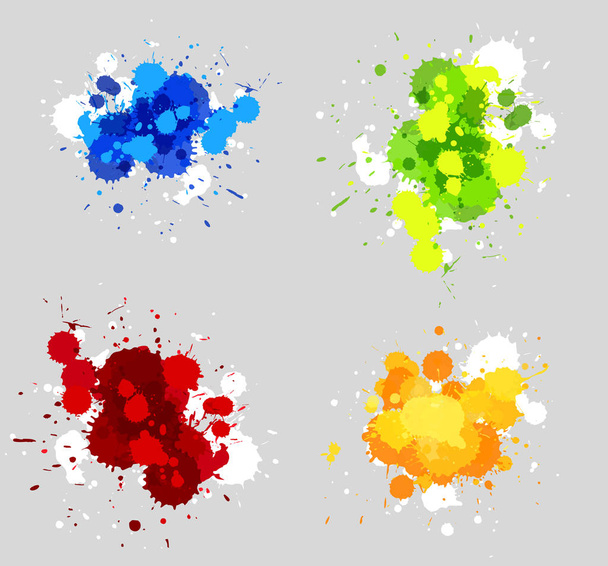Cuatro diseños de salpicaduras de acrílico en cuatro colores
 - Vector, imagen
