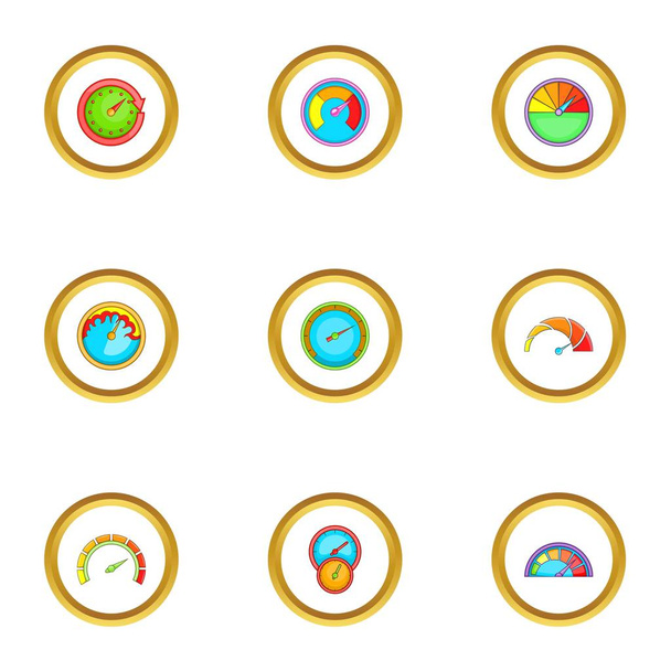 Circular meter icons set, cartoon style - Vetor, Imagem