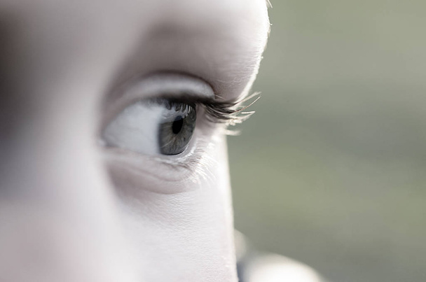 Olhos azuis de um menino close-up olhar em linha reta e no lado
. - Foto, Imagem