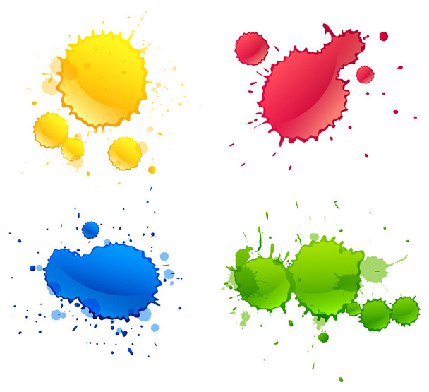 Cuatro colores diferentes pinturas salpicaduras sobre fondo blanco
 - Vector, imagen