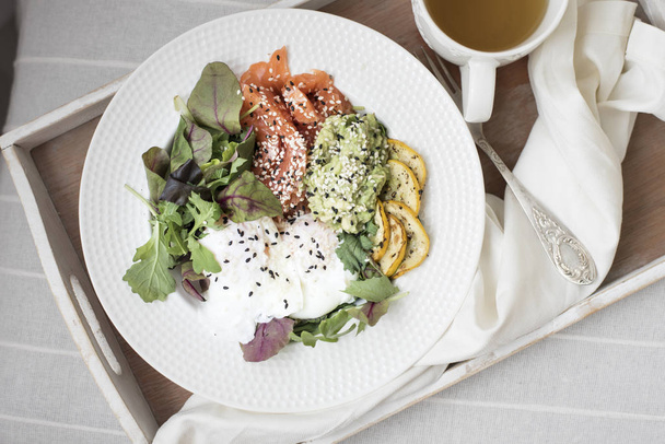 Salmon and eggs in bowl  - Photo, Image