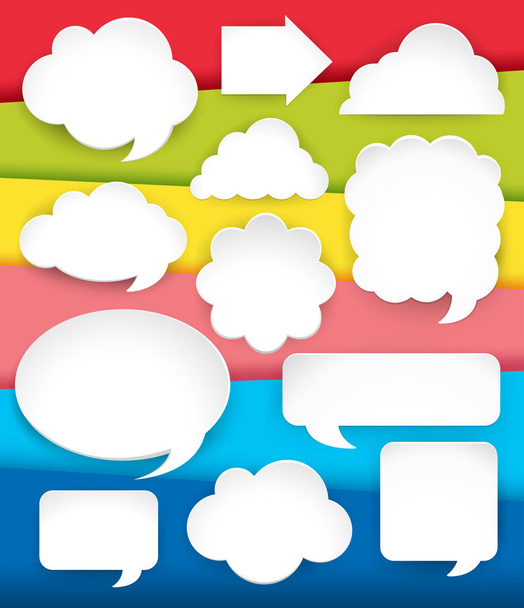 Different design for speech bubbles on rainbow background - Vector, Image