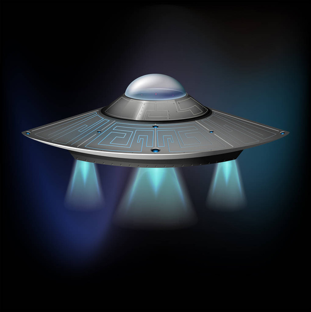 UFO flying in dark space - Vector, Image