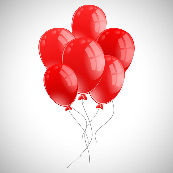 Bunch of red balloons on white background - Vector, imagen