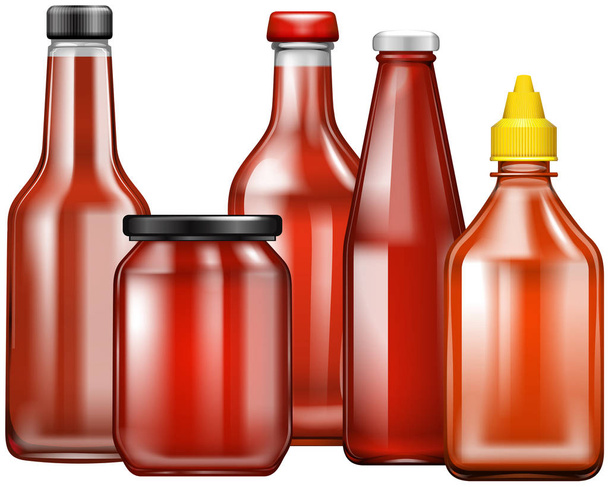 Diferente diseño de botellas para salsa
 - Vector, imagen