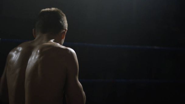 Shadow Boxer. Silný svalnatý boxer. Cvičení shadowboxing zadní pohled - Fotografie, Obrázek