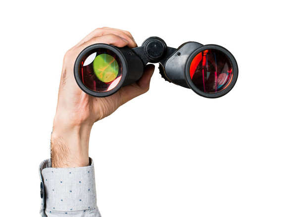 Hand of man holding with binoculars - Photo, Image