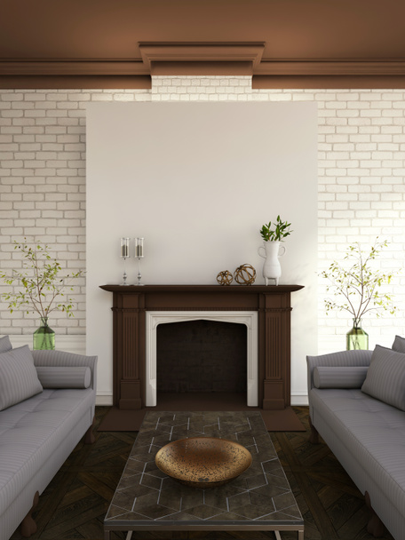 Fireplace and sofas - Zdjęcie, obraz