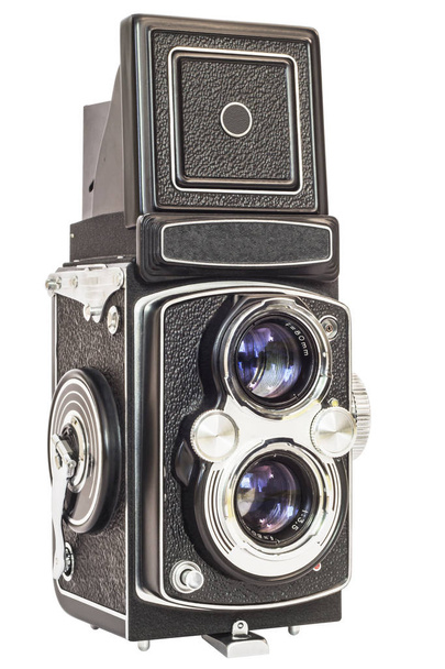 Παλιά αναλογική δίδυμο φακού Reflex κάμερα απομονώνονται σε λευκό φόντο - Φωτογραφία, εικόνα