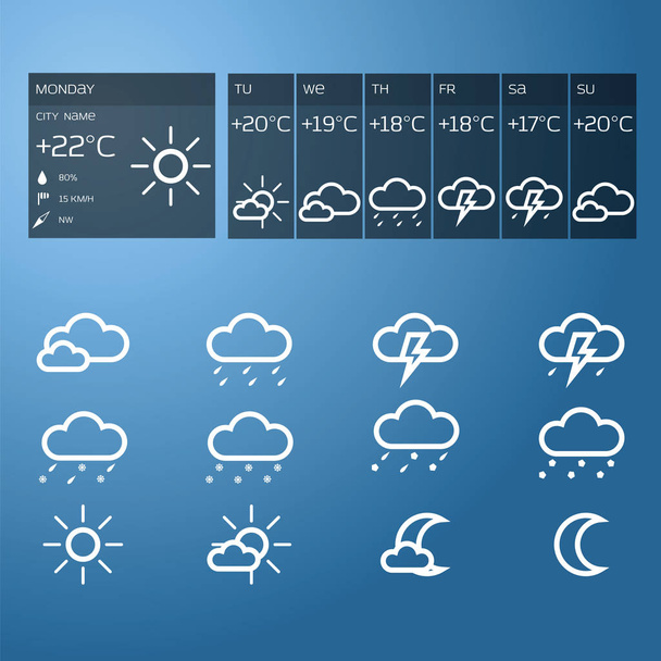 weather widget and set of icons - Vector, Image