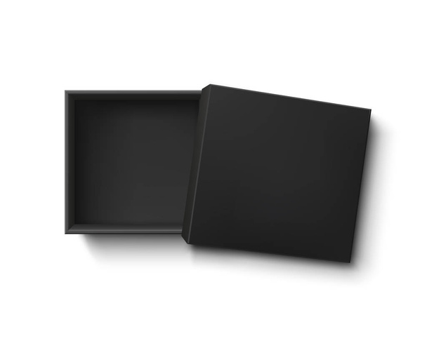 geöffnete schwarze leere Geschenkschachtel isoliert auf weißem Hintergrund. - Vektor, Bild