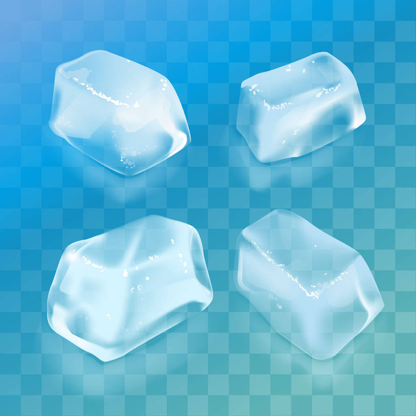 現実的なアイス キューブ セット。透明な背景のベクトル図 - ベクター画像