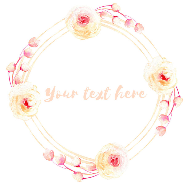 Круглая рамка, венок из розовых и кремовых роз
 - Фото, изображение