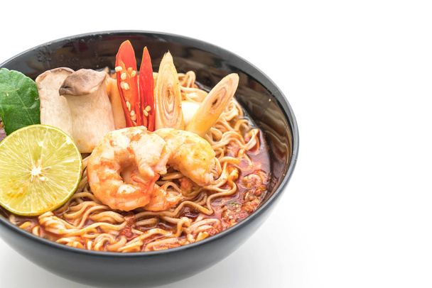 Spicy instant noodles soup with shrimp - Photo, Image