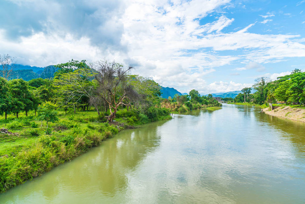 Nam Song River at Vang Vieng, Laos - 写真・画像