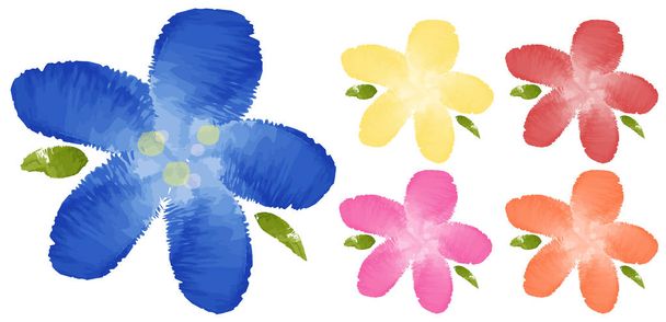 Ζωγραφική με νερομπογιές λουλούδια σε πέντε χρώματα - Διάνυσμα, εικόνα