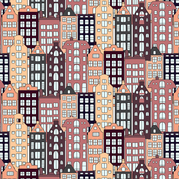 Európa-házak és épület illusztráció vektor. Városi pattern stílussal. Utcai korszerű hétvégi ház külső állagát. Kortárs tulajdonság szövet - Vektor, kép