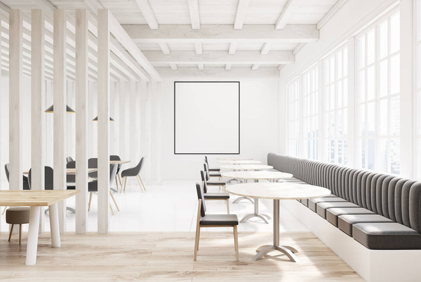 White wooden cafe with gray sofas, poster - Foto, Imagen