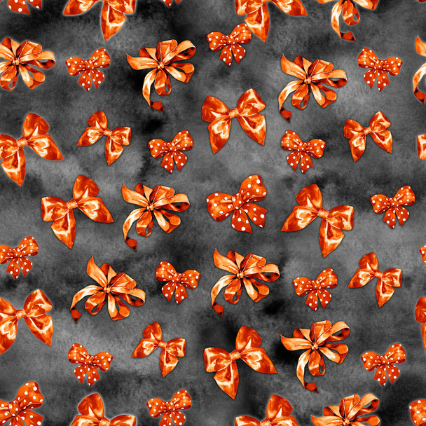 Orange bows seamless pattern isolated on black background - Foto, imagen