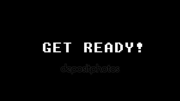 retro videogame get ready text on old tv glitch interference screen ... New quality universal vintage motion dynamic animated background colorful joyful cool video footage - Footage, Video
