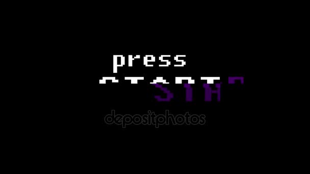 retro videogame press start text on old tv glitch interference screen ... New quality universal vintage motion dynamic animated background colorful joyful cool video footage - Footage, Video