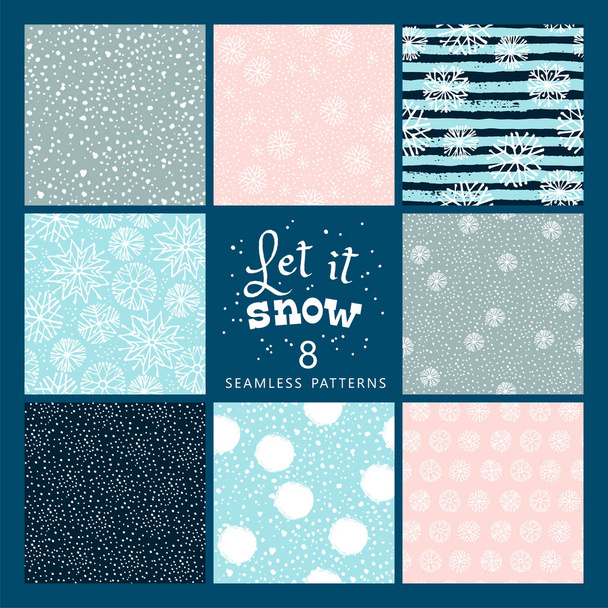 Vector set of winter seamless pattern with snow and snowflakes. - Vector, Image