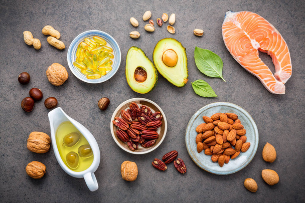 Wybór źródeł żywności omega 3 i tłuszczów nienasyconych. Superfoo - Zdjęcie, obraz