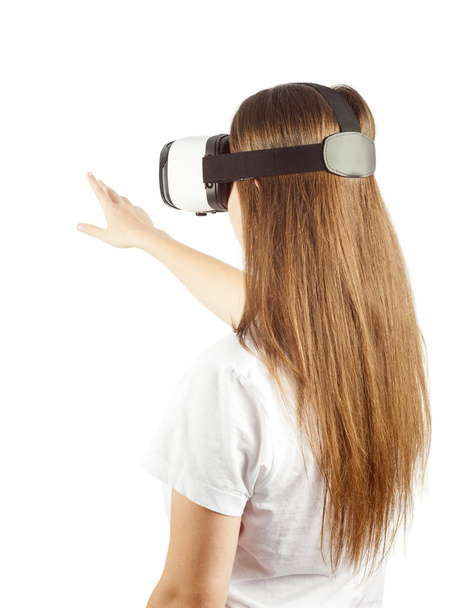 girl with virtual reality goggles enjoying the experience - Photo, Image