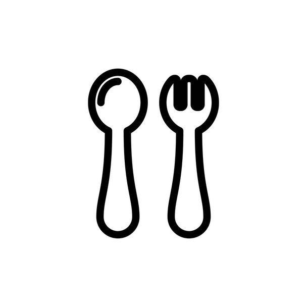 Baby spoon and fork thin line icon. Outline symbol baby cutlery for the design of children's webstie and mobile applications. Outline stroke kid feeding pictogram - Vector, Image