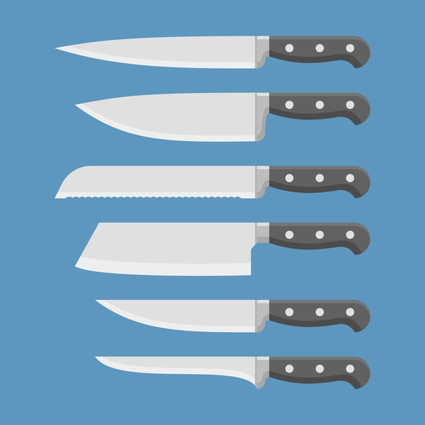 Set of kitchen knives. Flat style vector illustration. - Vector, Image