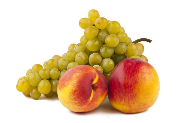 Juicy peach with grapes isolated - Photo, Image