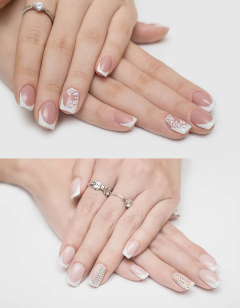 sehr schöne weiße metallische Nägel Nahaufnahme Gel, Acryl - Foto, Bild