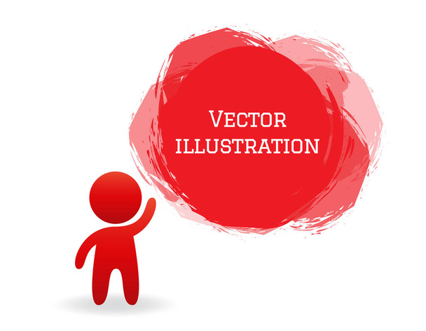 Stylized figure of man and abstract dialog spot In red color, isolated on white background. Banner free space for text. Design element template for presentations, annual report, dialogue - Vetor, Imagem