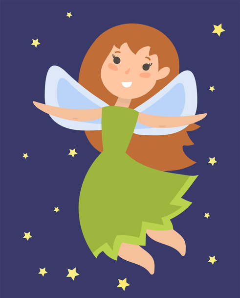 Fairy princess adorable character imagination beauty angel girl with wings vector illustration. - Вектор, зображення