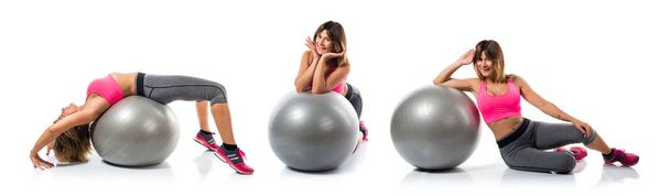 Sport woman with fit ball - Photo, Image