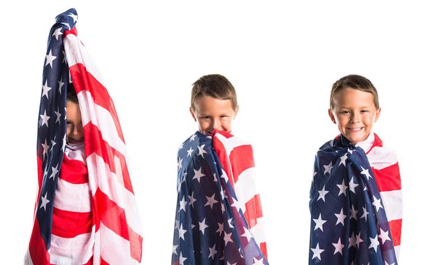 アメリカ国旗の子供 - 写真・画像