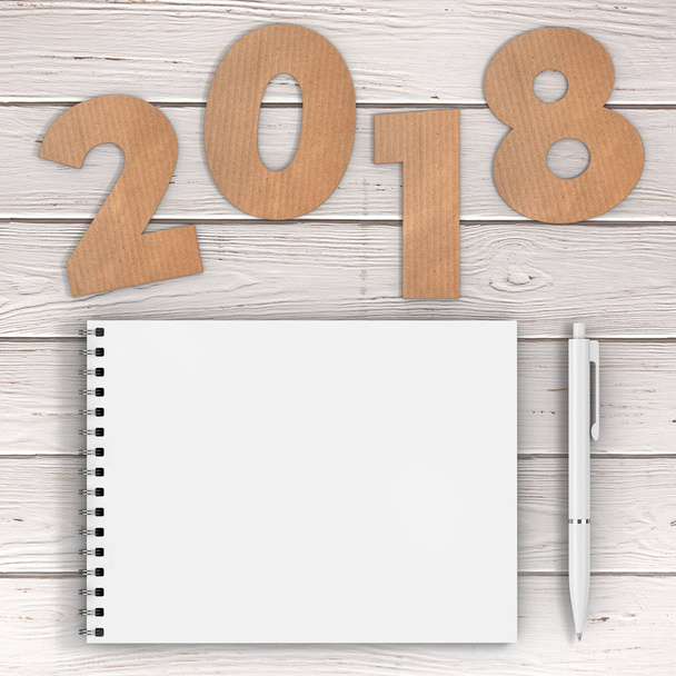 Cardstock Numbers 2018 Onnellista uutta vuotta Kirjaudu sisään lähellä White Spiral Pap
 - Valokuva, kuva