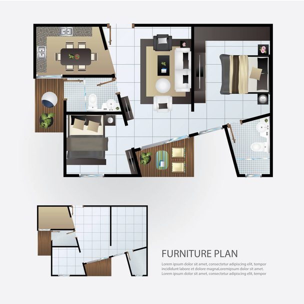 レイアウトの家具とインテリア計画 - ベクター画像