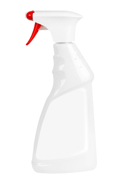 Mockup plástico branco da garrafa do detergente do pulverizador em branco com laboratório vazio
 - Foto, Imagem