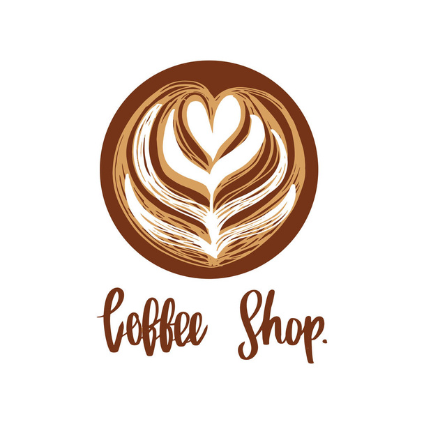 Koffie bovenaanzicht en fern verlaten patroon met kalligrafie, vector illustratie logo ontwerp. - Vector, afbeelding