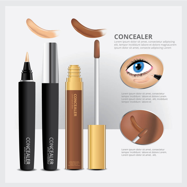 De cosmetische pakket concealer met gezicht make-up vectorillustratie - Vector, afbeelding