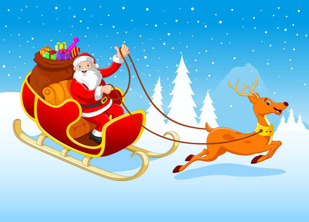 Feliz Pai Natal em seu trenó puxado por renas
 - Vetor, Imagem