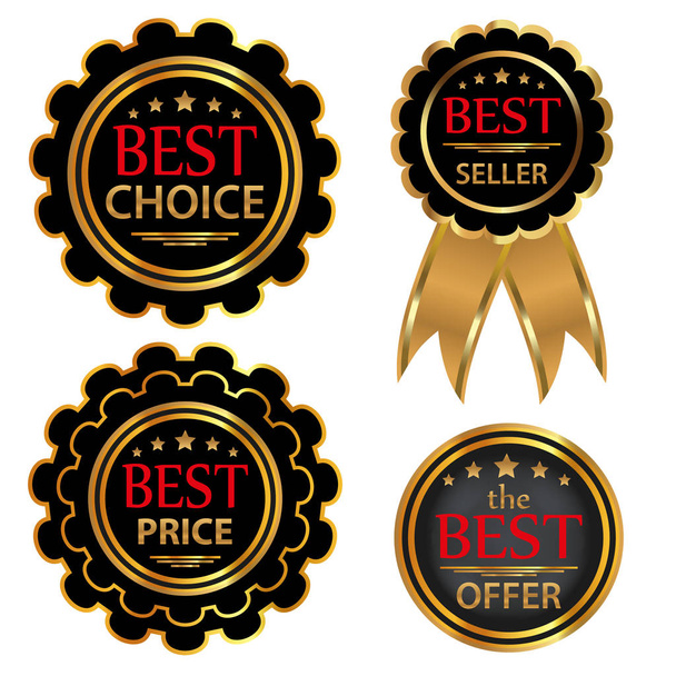 Wektor zbiory cztery znaczki "Best choice", "Najlepsza oferta", "Bestseller", "Najlepsza cena". Wektor  - Wektor, obraz