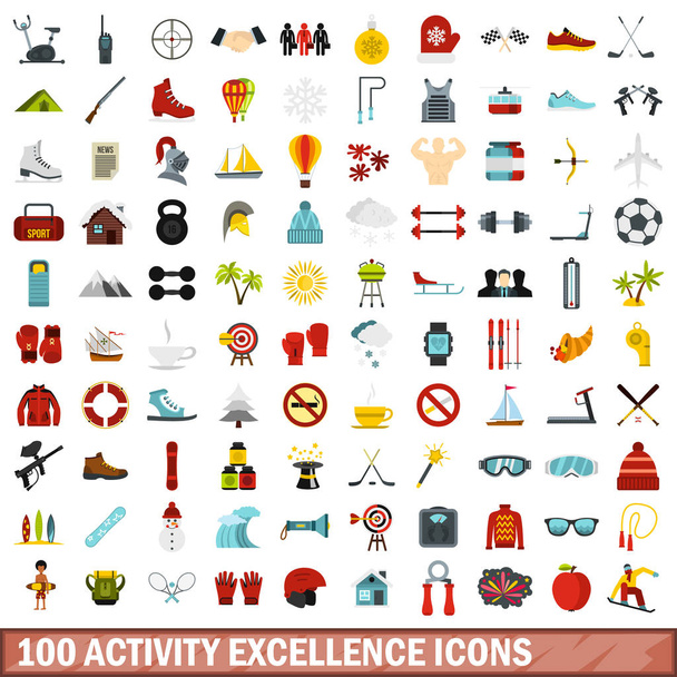 100 aktivit dokonalost ikony nastavit, ploché styl - Vektor, obrázek