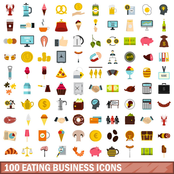 100 Essen Business-Ikonen Set, flacher Stil - Vektor, Bild